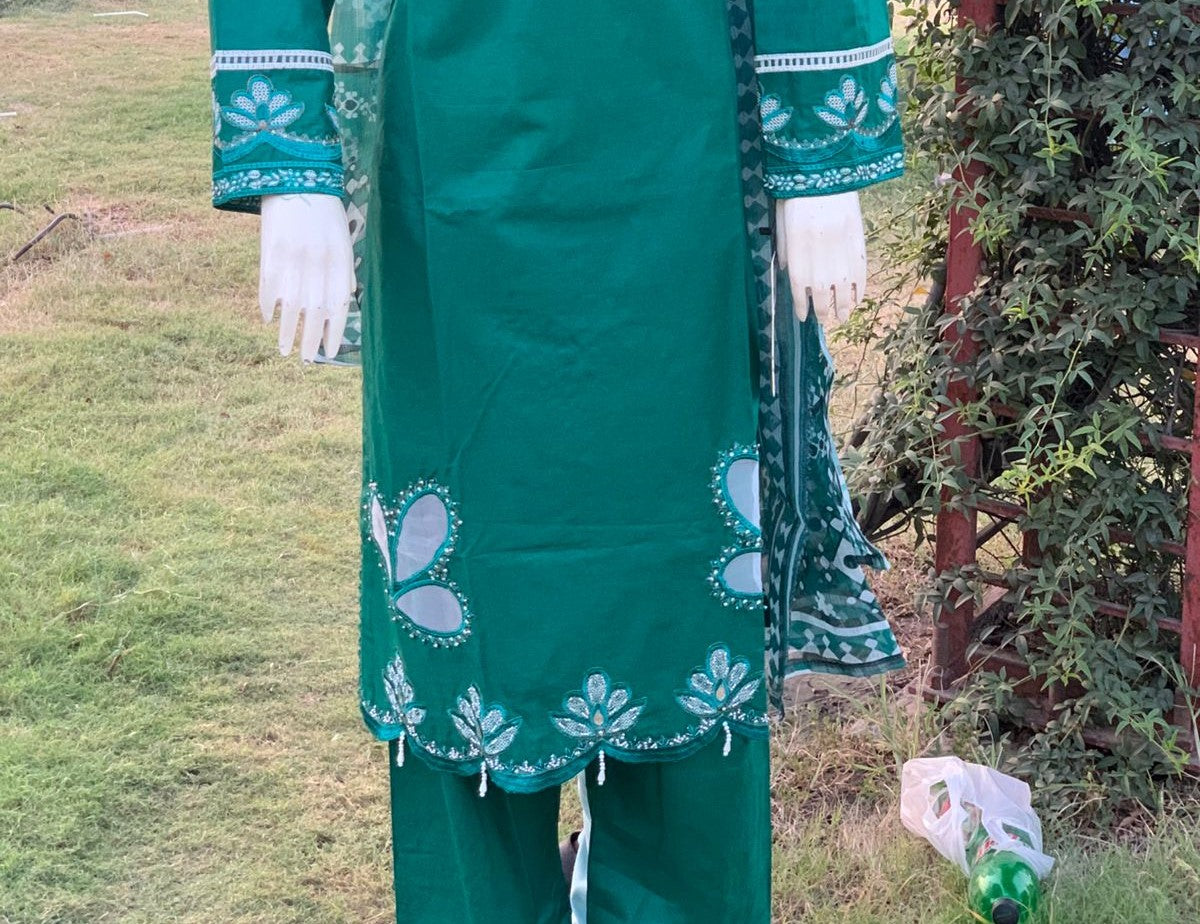 DORI GLA 3PC COTTON EMBROIDERIED & CUT WORK WITH PRINT DUPATTA