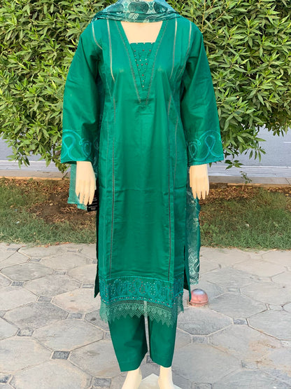 DAMAN BORING 3PC EMBROIDERIED COTTAN  WITH PRINTED DUPPATA.