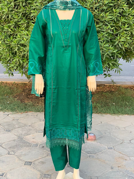 DAMAN BORING 3PC EMBROIDERIED COTTAN  WITH PRINTED DUPPATA.