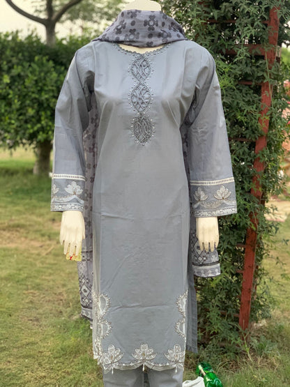 DORI GLA 3PC COTTON EMBROIDERIED & CUT WORK WITH PRINT DUPATTA
