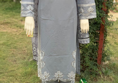 DORI GLA 3PC COTTON EMBROIDERIED & CUT WORK WITH PRINT DUPATTA