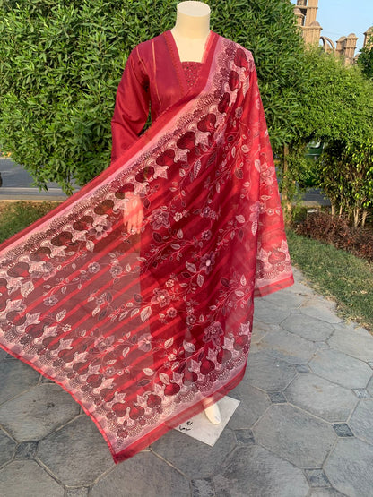 DAMAN BORING 3PC EMBROIDERIED COTTAN  WITH PRINTED DUPPATA.