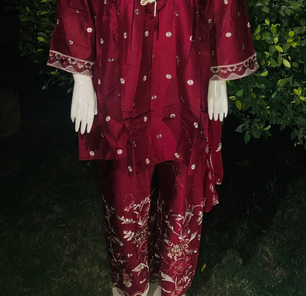 DORY SHORT FROK 3PC COTTON EMBROIDERIED WITH SHAFOON EMBROIDRY DUPPATTA