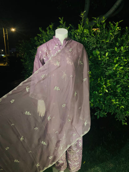 DORY SHORT FROK 3PC COTTON EMBROIDERIED WITH SHAFOON EMBROIDRY DUPPATTA