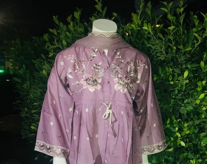 DORY SHORT FROK 3PC COTTON EMBROIDERIED WITH SHAFOON EMBROIDRY DUPPATTA